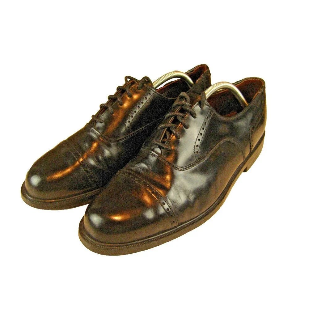 Mens Nunn Bush Black Leather Oxfords Cap Toe Lace Up Shoes sz 10.5W